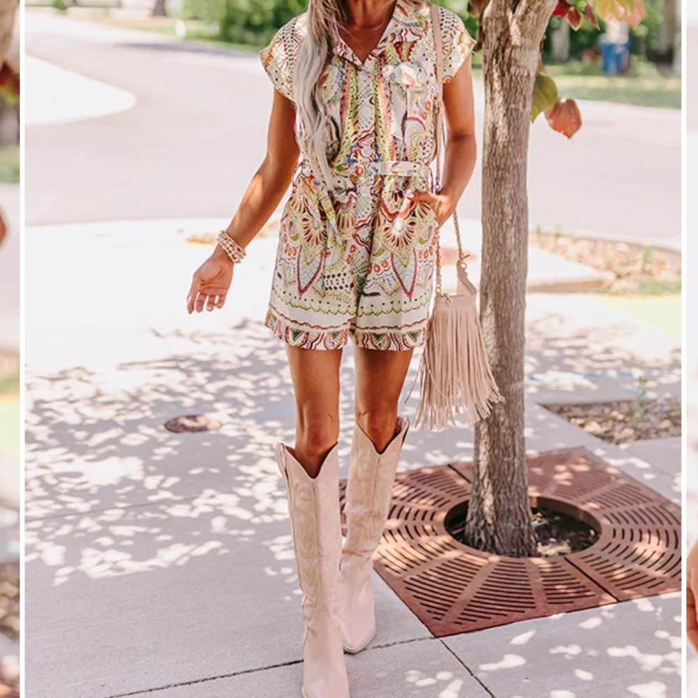 Boutique Multicolor Printed Tie-Waist Romper – Fate - Size S - Picture 5 of 6